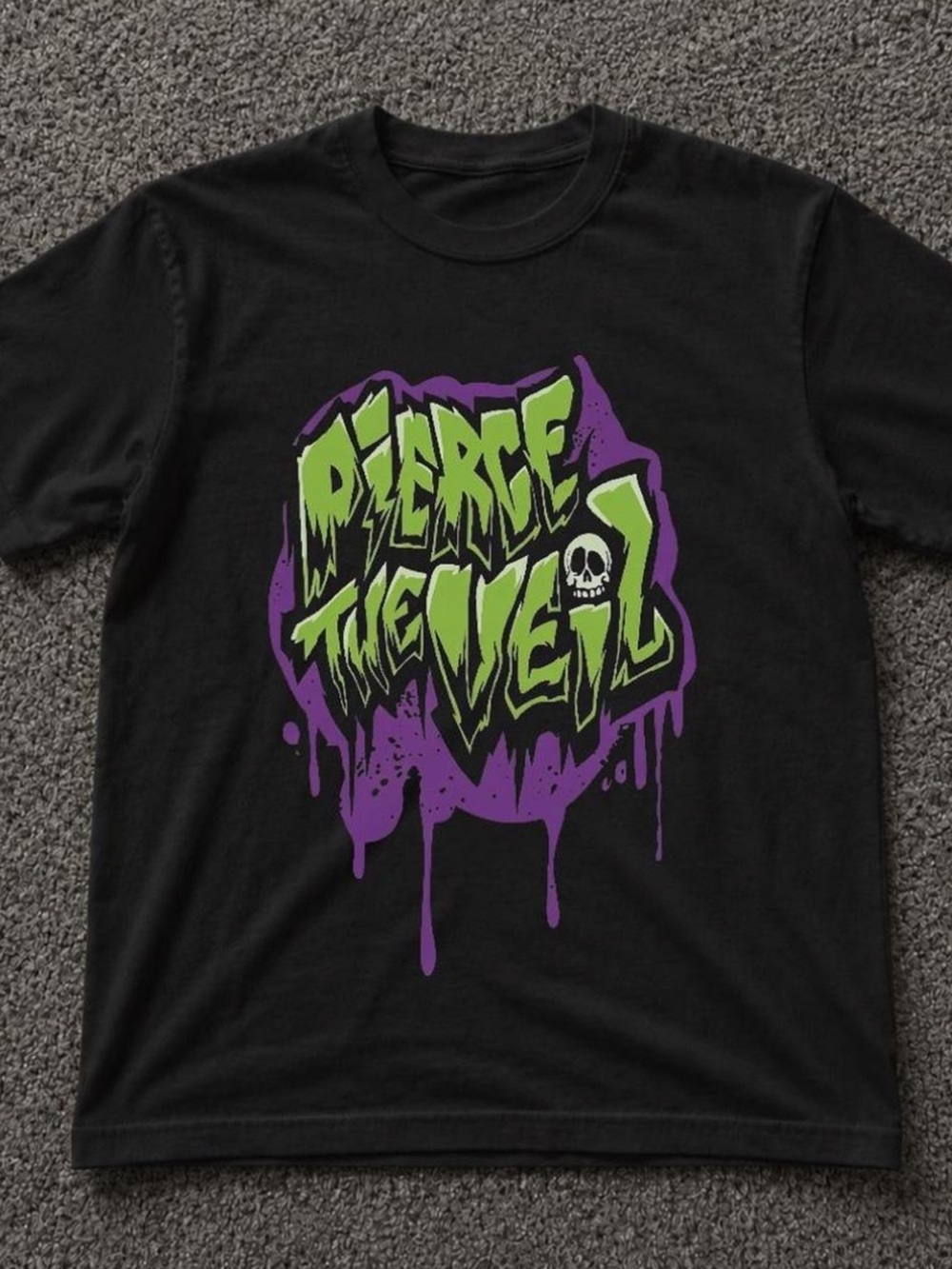 Gildan Black Tee with Green & Purple Band Graphic